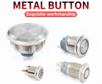 16 19 22mm With Wire Waterproof Metal Push Button Switch  LED Ring/Power Light Momentary Latching   5/12/24/220V silver1NO1NC