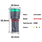 AD16-22SM 12V 24V 110V 220V 380V 22mm Flash Signal Light Red LED Active Buzzer Beep Alarm Indicator Red Green Yellow