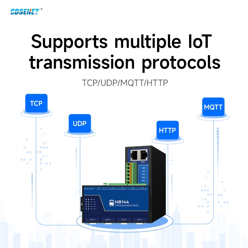 4 Channel Serial Server RS485 RS232 RS422 to Ethernet CDSENET NB144-V2 Series TCP UDP MQTT HTTP Modbus Storage Gateway Watchdog