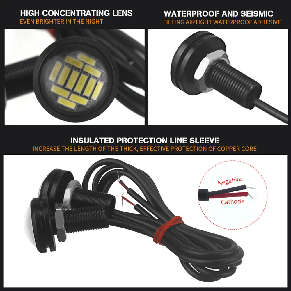 2Pcs 18mm 23mm Car Eagle Eye Led 12V Flash DRL Daytime Running Lights 9W LED Backup Reversing Parking Signal Lamps Automobiles