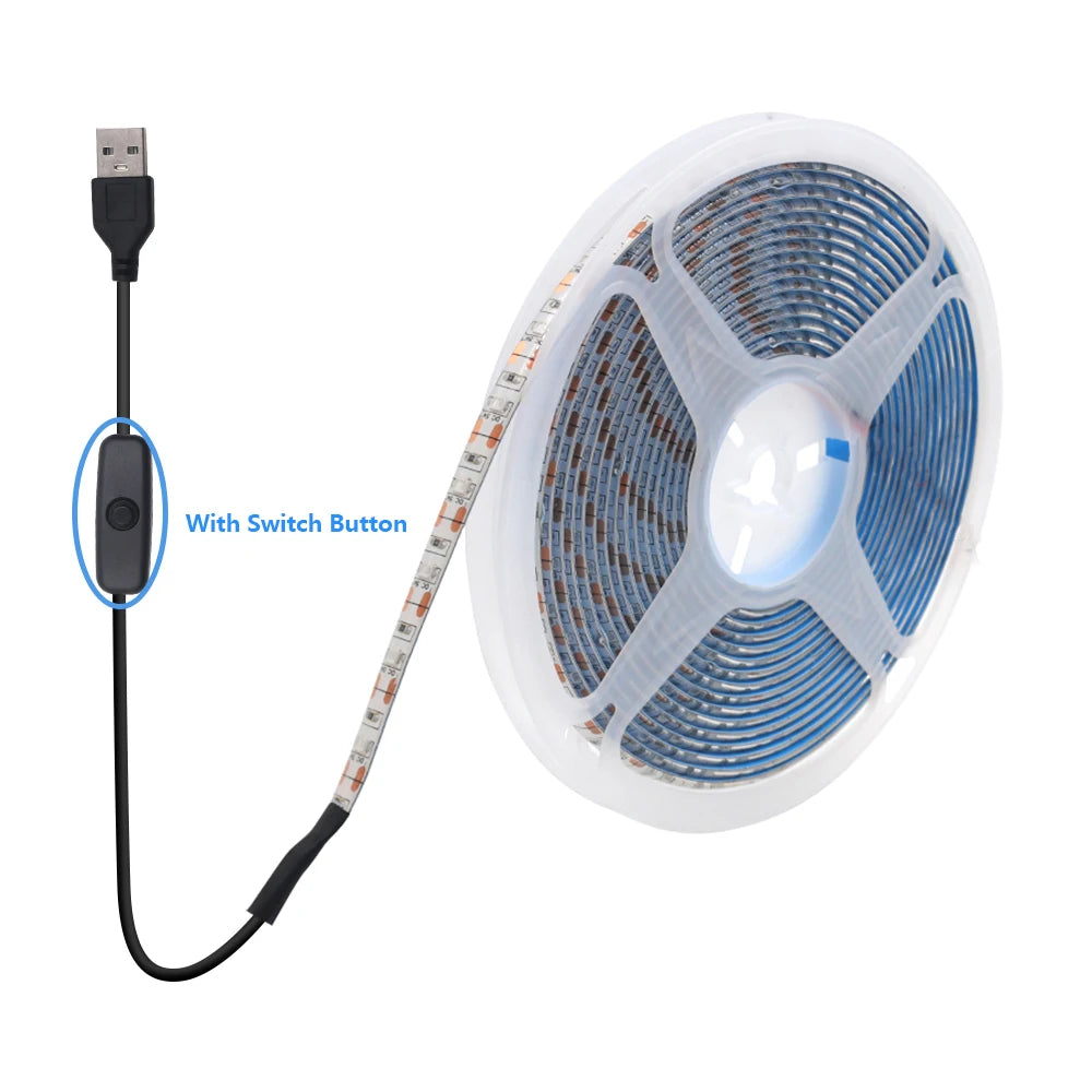5V USB LED Strip Light 2835 Dimmable Touch Switch 60Led Backlight TV Flexible Tape Under Cabinet Light Night Lamp Warm White Red