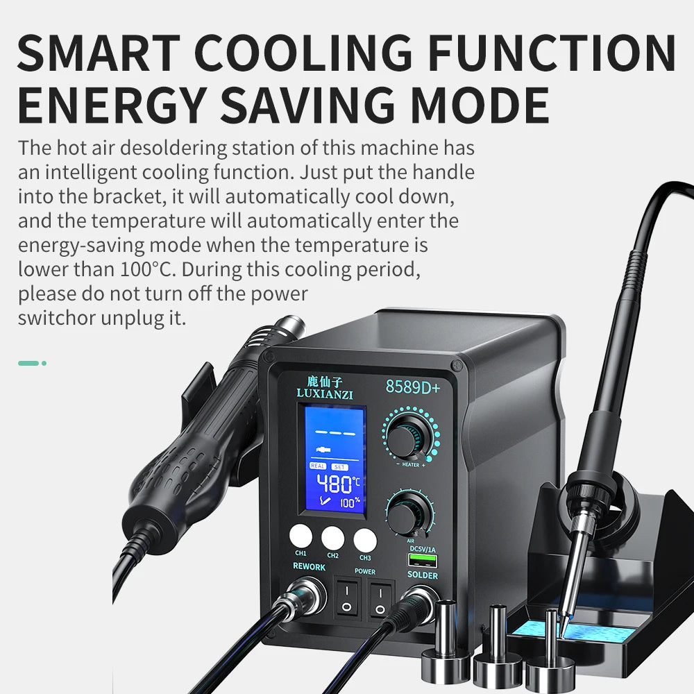 LUXIANZI 8589D+ 2 IN 1 Hot Air Gun Soldering Station With LED Digital Display For BGA PCB IC Repair Tool SMD Rework Station