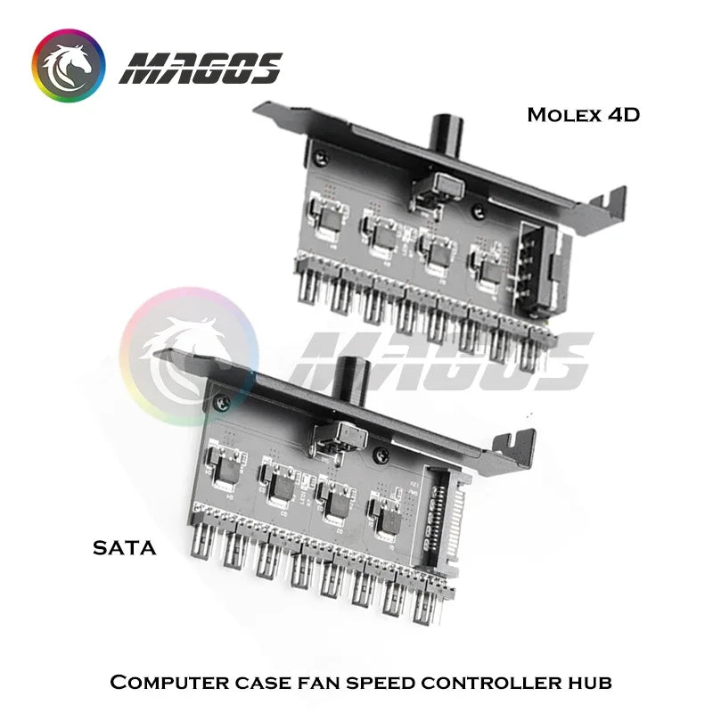 Computer Case 3Pin/4Pin Fan Hub PWM Controller SATA / Molex Splitter PCI Slot External Buttons for Easy Speed Adjustment