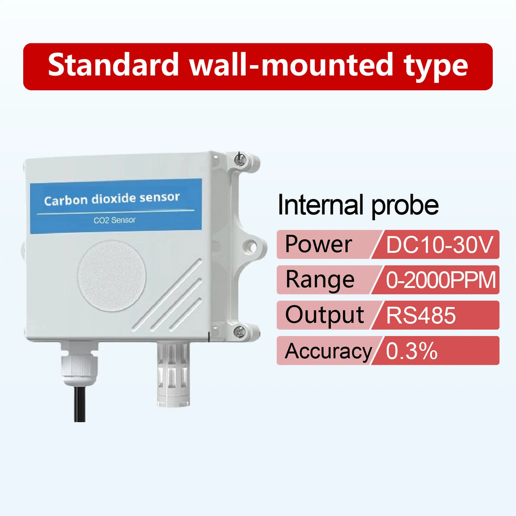 QT-10 CO2 Transmitter NDIR Carbon Dioxide Sensor RS485 4-20mA 0-5V 0-10V 10-30VDC IP65 for Greenhouse HVAC Factory