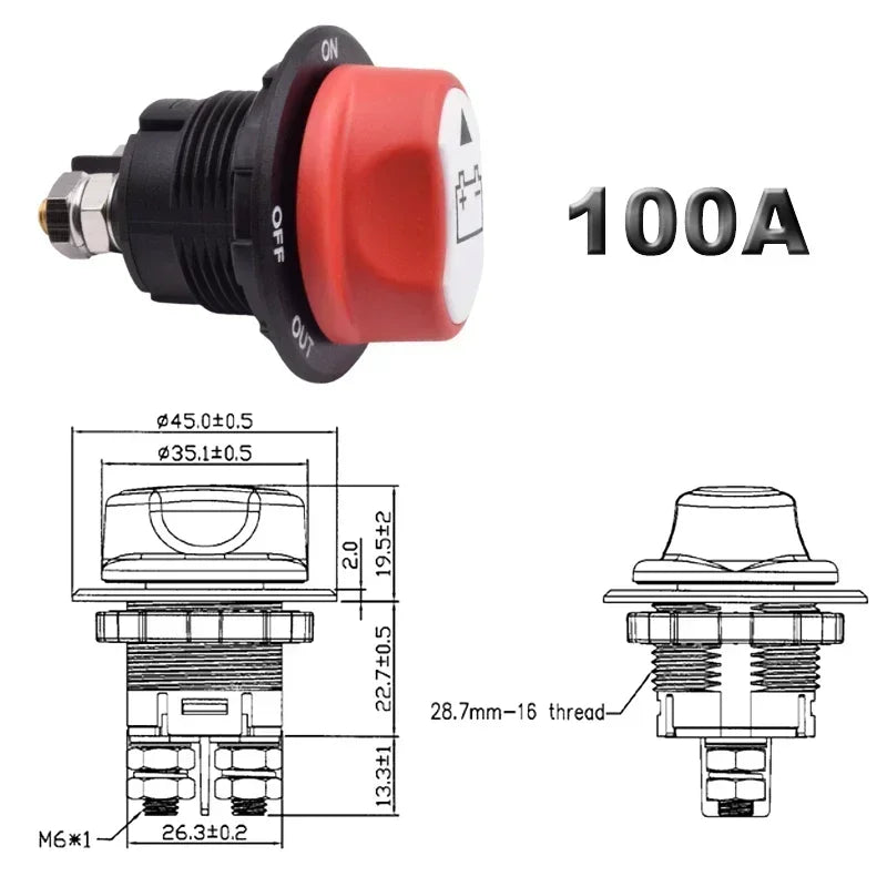 50A 100A 200A 300A Car Battery Disconnect Cut Off Kill Switch Rotary 12V 24V DC Power Isolator Auto Motorcycle Boat Accessories