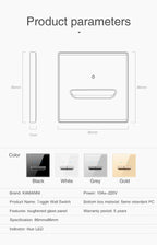Gold Tempered Glass Wall Switch Panel Led European 16a Socket Retro Toggle Light Switch Eu Uk Standard 2usb Socket 1Gang-4gang