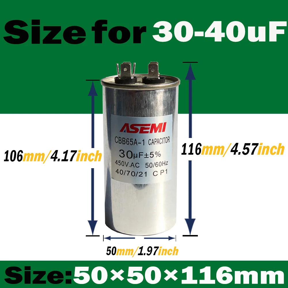 CBB65 450V AC Motor Capacitor Air Conditioner Compressor Start Capacitor 5uF 6uF 20uF 25uF 30uF 35uF 40uF 45uF 50uF 60uF 70uF