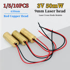 1/5/10Pcs Laser Head 650nm 9mm 3V 50mW Laser Cross Diode Module Red Copper Head Line / Point / Cross Laser Diode