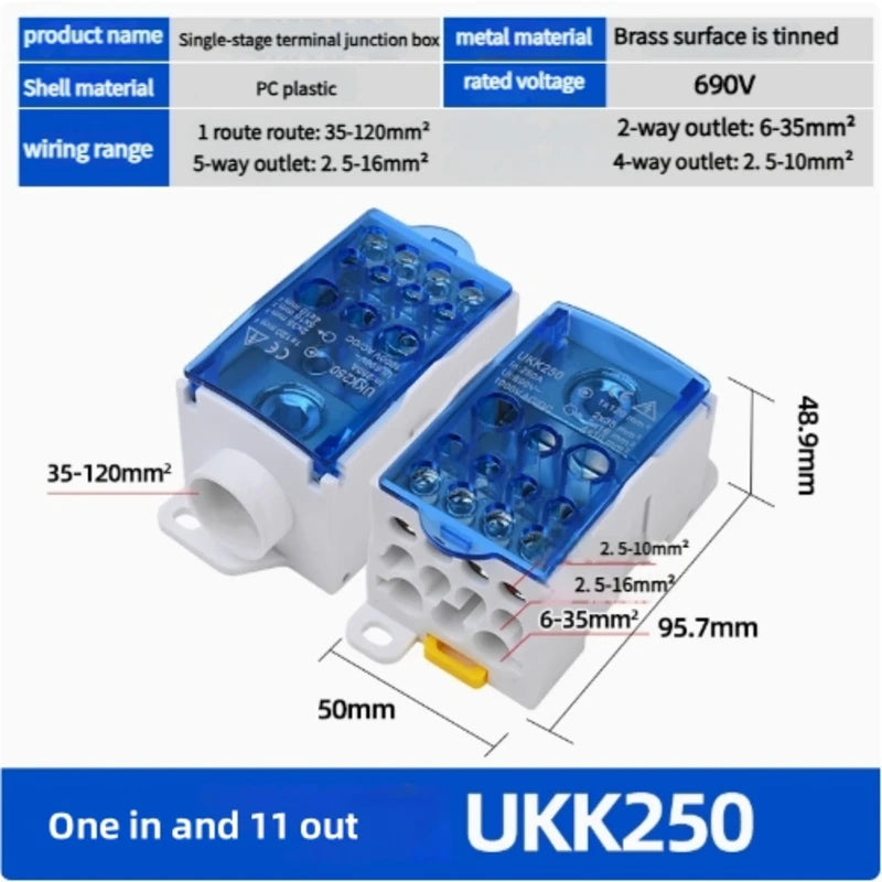 【UKK】Single - Pole Track - Type Junction Box | 80A - 500A Spliceable Multi - Output Terminal Blocks | Universal Power Connector