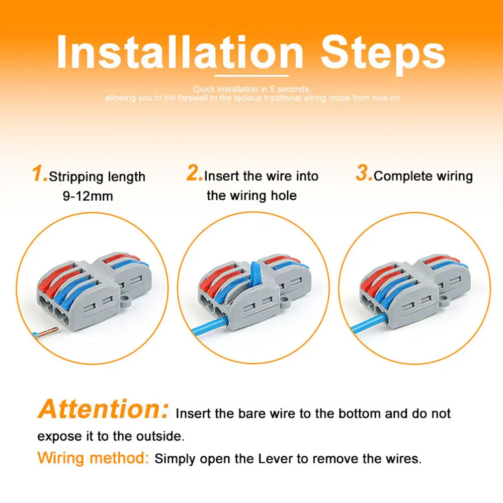 5PCS Quick Lever Electrical Connector Compact Conductor Wiring Terminal Block Universal Push-in Wire Connectors Cable Splitter