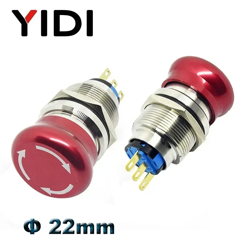 16mm 19mm 22mm Emergency Stop Switch Mushroom Round E-stop Metal Push Button Stop Switch 1NO1NC 2NO2NC Latching Switch On Off
