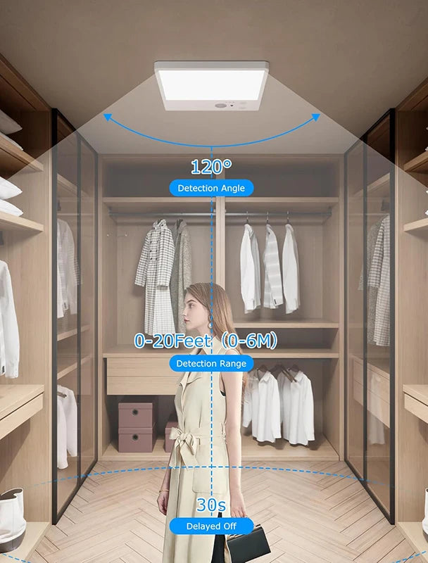 4000mAh Motion Sensor LED Ceiling Light USB Rechargeable LED Light with Remote Control, Smart Sensor Light 3-Color Lamp