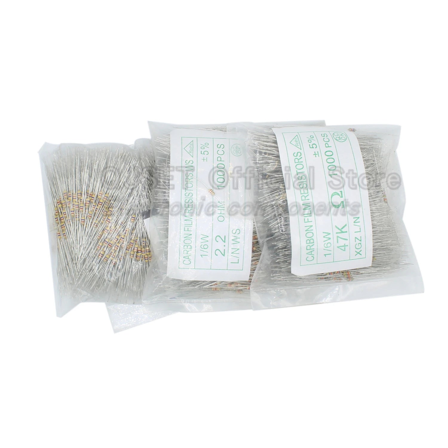 1000pcs 1/8W 1/6W Carbon Film Resistor 5% 0.125W 1K 4.7K 10K 22K 47K 100k 200k 220k 510k 470K 1M Ohm 10 100 200 220 330 470 Ohms