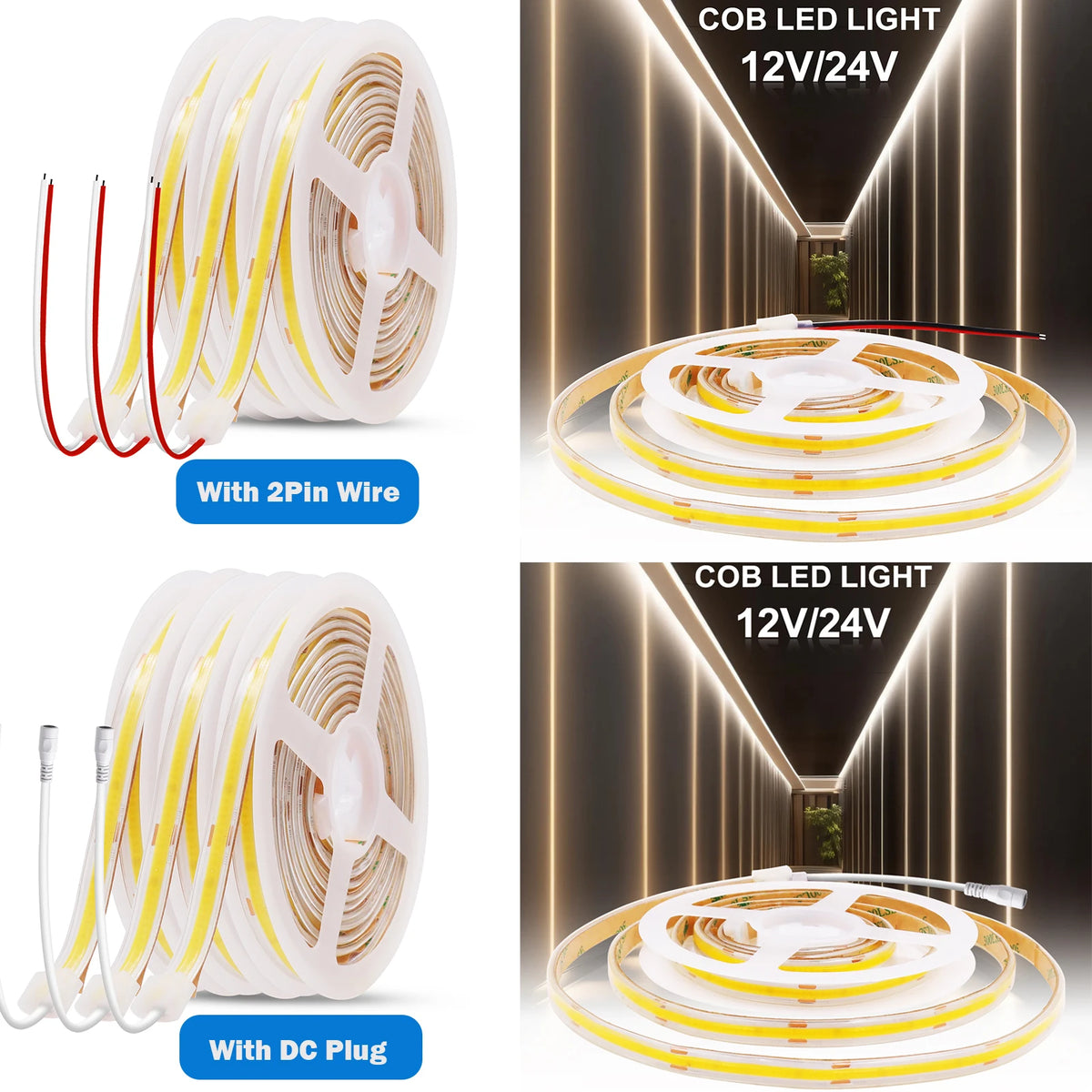 IP67 Waterproof 12/24V COB LED Strip Light 480LED/m Dimmable RA90 LED Lights High Density Flexible Ribbon Tape 3000K 4000K 6000K