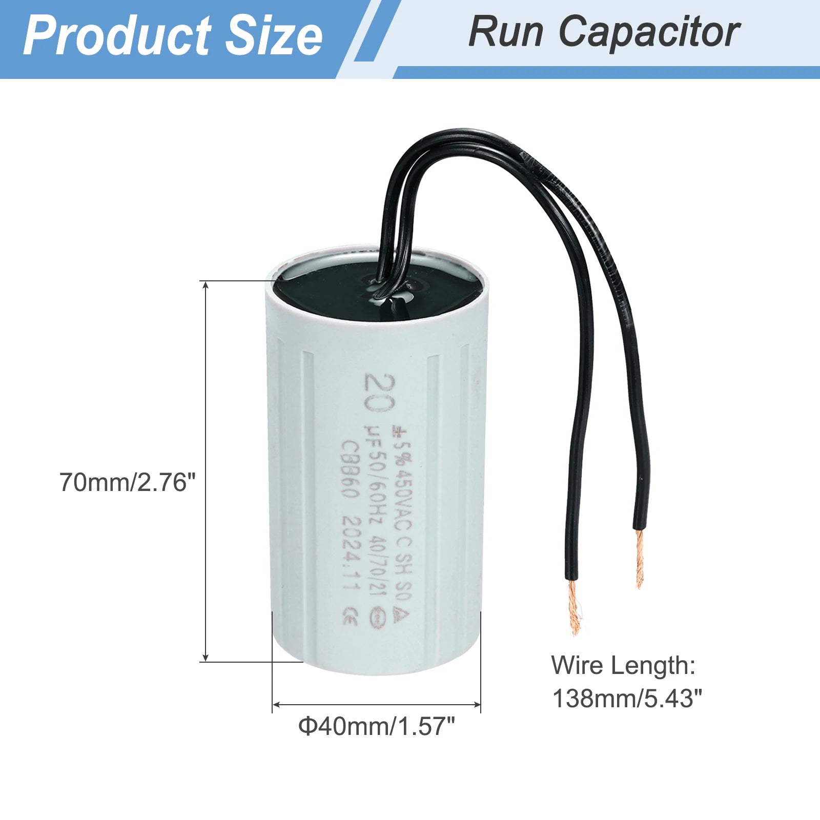 1/2/3Set CBB60 6-60uF Running Capacitors AC 450V 2 Wires 50/60Hz Cylinder for Water Pumps Washing Machines Motor Start
