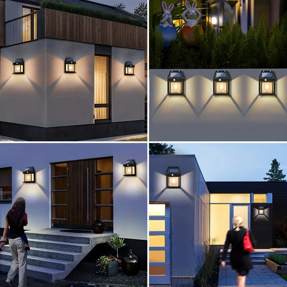 Solar Tungsten Night Lamp Intelligent Motion Sensor Wall Lamp 3 Lighting Modes Waterproof Courtyard Garden Decoration Lantern