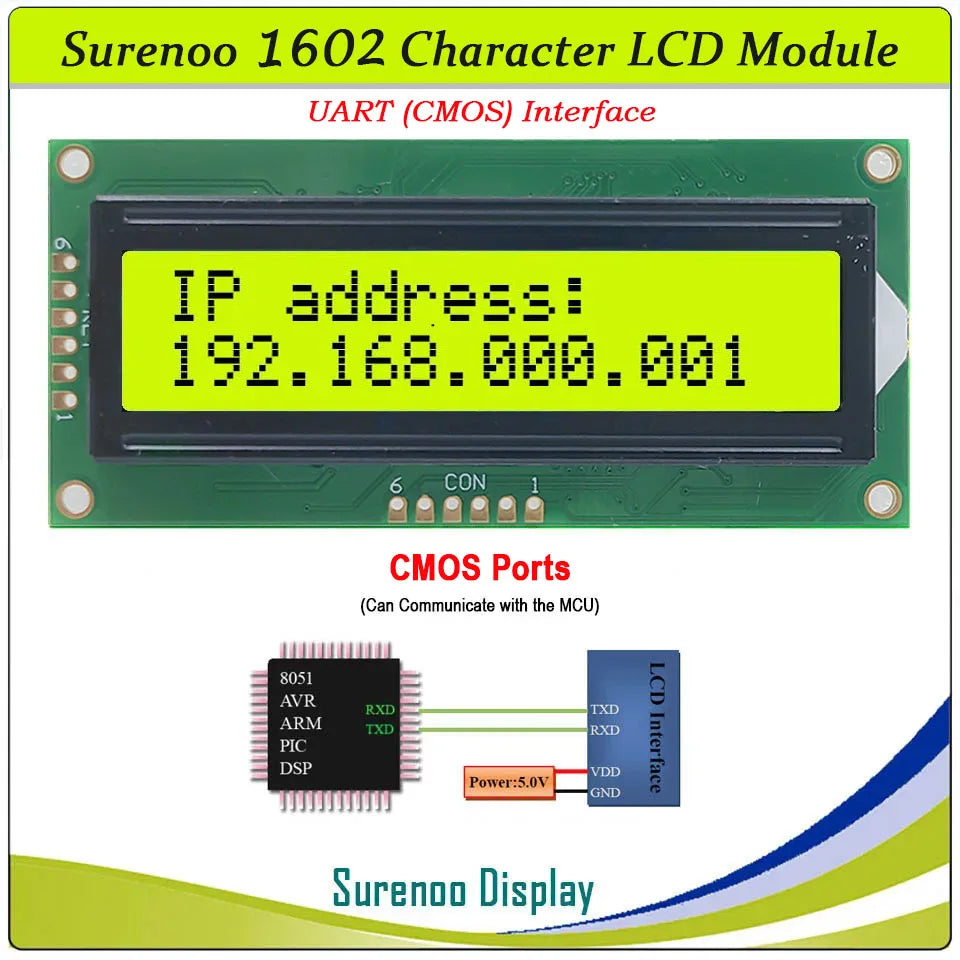 1602 162 16*2 Serial UART CMOS / RS232 Character LCD Module Display Screen LCM for Arduino Support Keyboard Blue Yellow Green