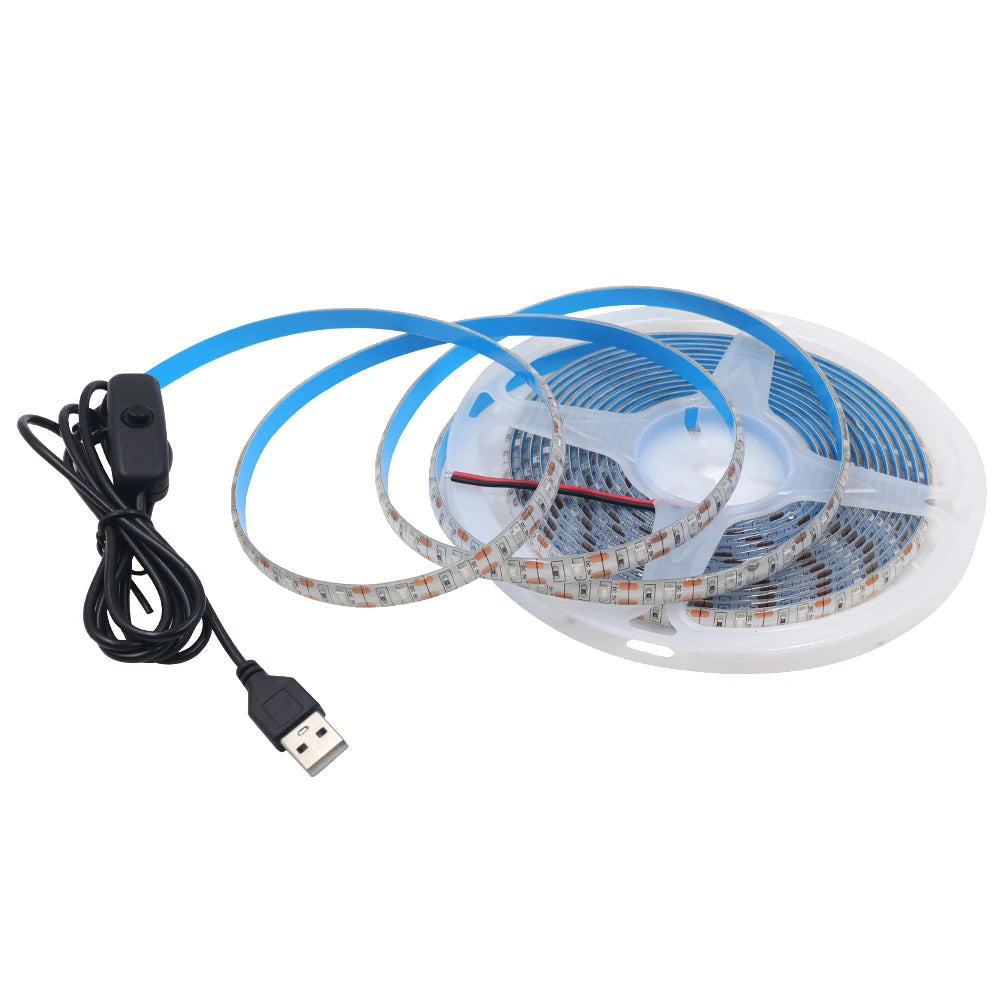 5V USB LED Strip Light 2835 Dimmable Touch Switch 60Led Backlight TV Flexible Tape Under Cabinet Light Night Lamp Warm White Red