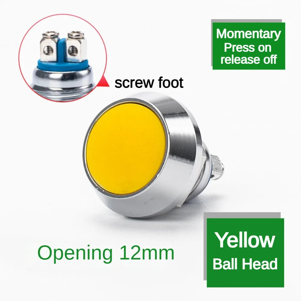 12mm Ball Round Head Metal Push Button Switch Waterproof Reset Self Locking Screw Welding Feet 3A Car Auto Horn Door Bell Swtich