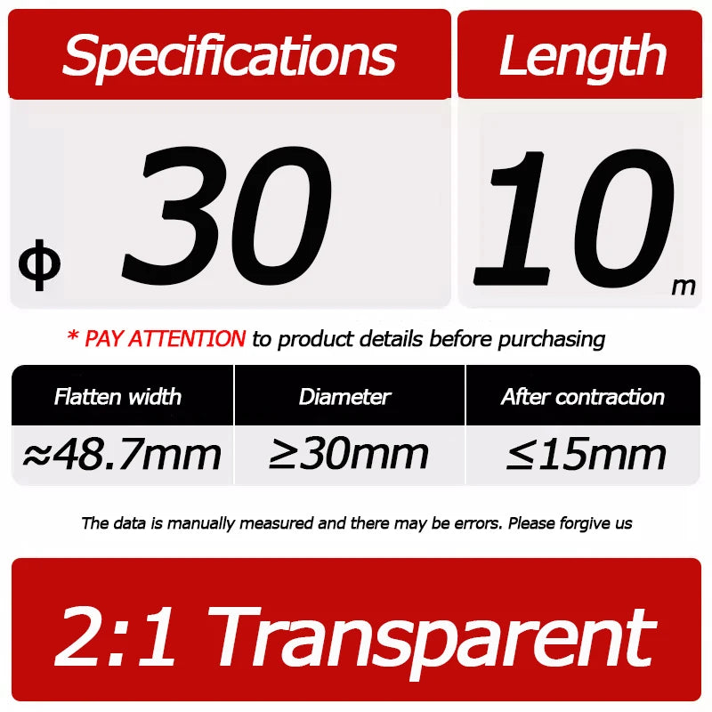 10 Meter/Lot Heat Shrink Tube 2:1 Clear Transparent Tubing Shrinkable Wrap 1mm - 60mm Cable Sleeve Wire
