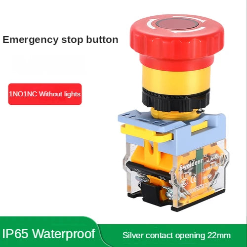 Emergency Stop Push Button Switch with Light 22mm Button Mushroom Head Self Locking Latching Power Switch Knob Switch Red AC220V
