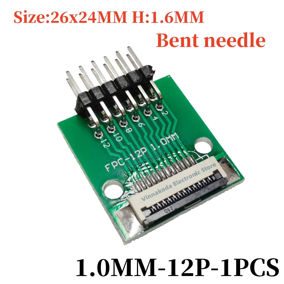 FFC/FPC Adapter Board with Soldered 1.0MM Flip Cover Lower Connector Straight or Bent Pins Available, 4/6/8/10/12/14/16/20/30P
