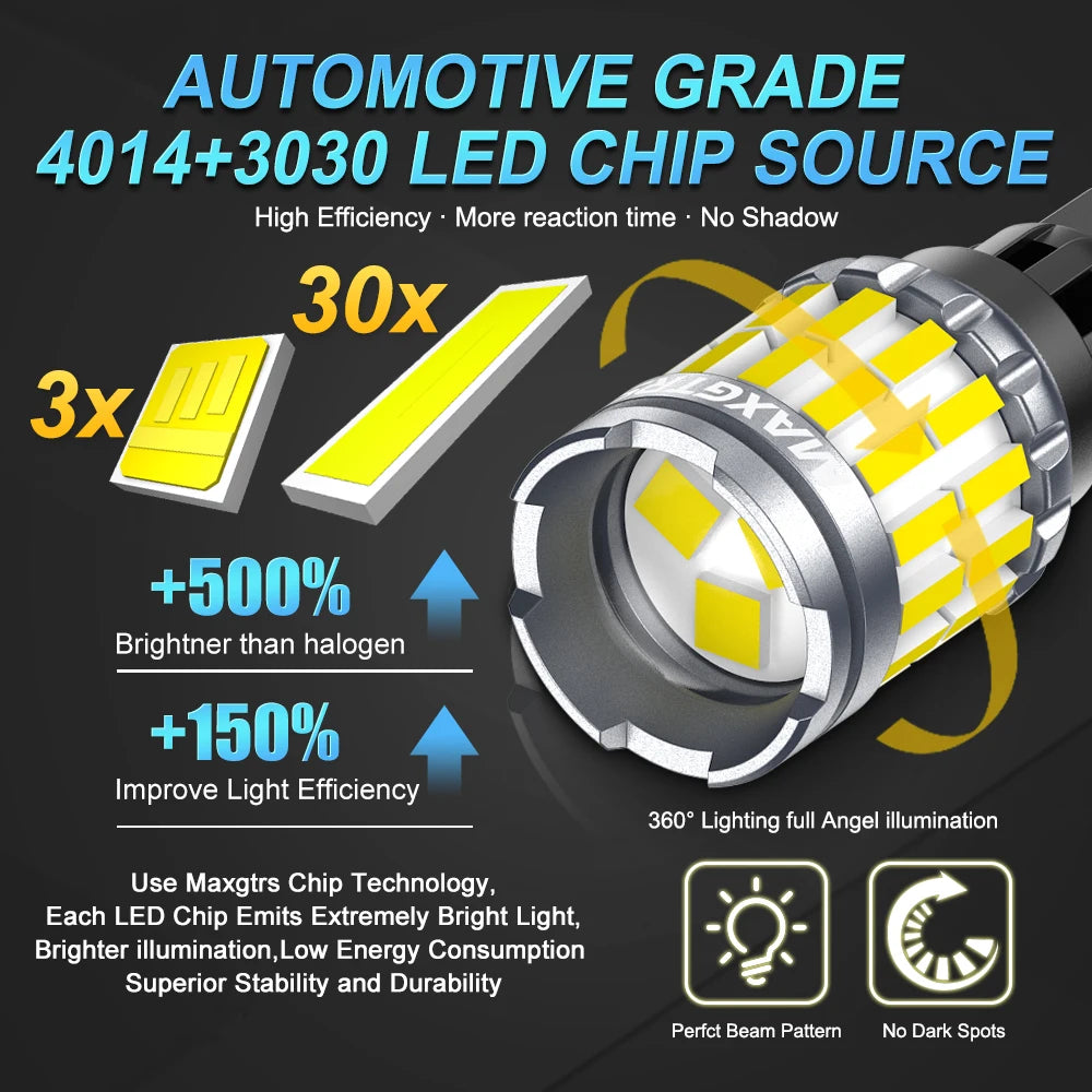 2x 2000LM Canbus T15 T16 LED Reverse Lights 912 W16W W15W Car Back Up Rear Lamp White Red Yellow Amber Super Bright High Power