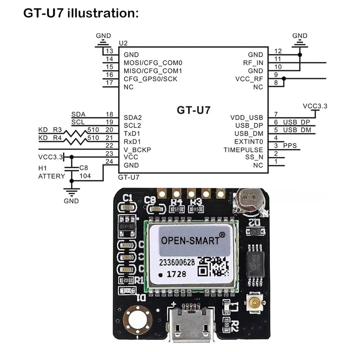 GT-U7 GPS Module GPS Receiver Navigation Satellite Positioning compatible with NEO-6M for Arduino 51 STM32