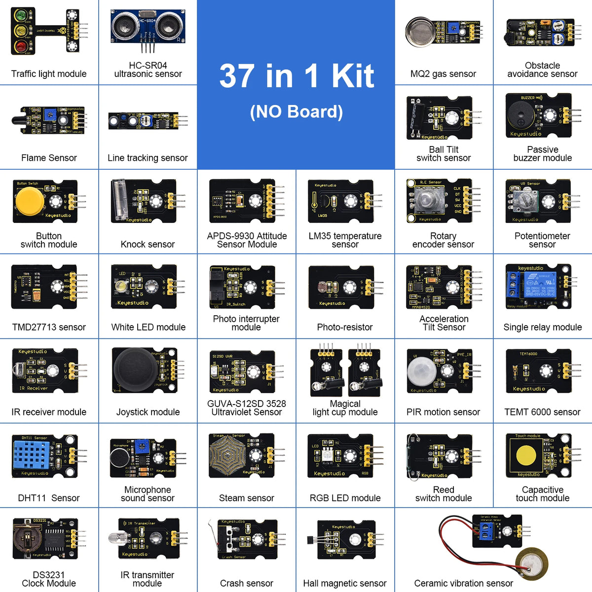 Keyestudio Complete 37 in 1 Sensor Kit  With UNO/Mega Board Sensor Kit  For Arduino Sensor Kit Programming DIY Electronic Kit