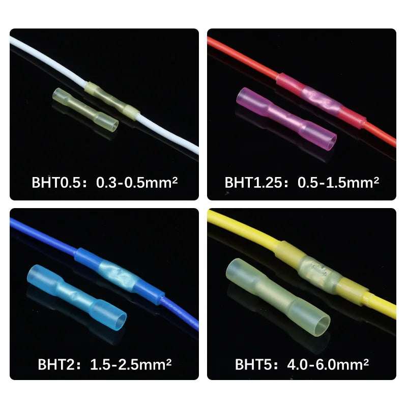 10-1000Pcs BHT0.5/BHT1.25/BHT2/BHT5 Butt Crimp Copper Tube Terminals 0.3-6 Heat Shrinkable Cable Insulation Waterproof Connector