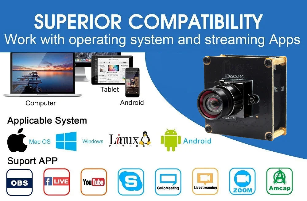 ELP 1200P 2.3MP Global Shutter USB 3.0 Camera Module High Speed 120fps 200fps Color Webcam UVC Plug and Play Industrial Camera