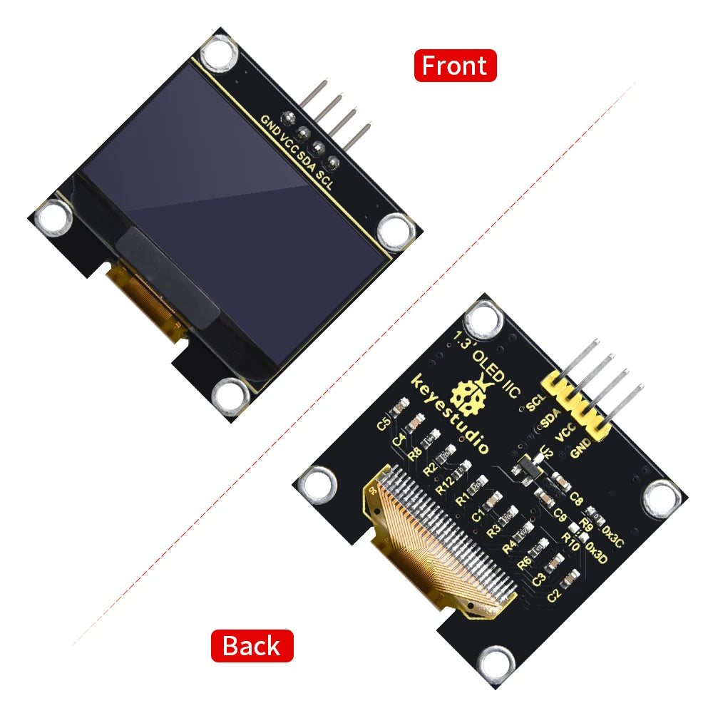 Keyestudio 0.96/1.3-inch OLED Module LCD Display 128x64 With IIC Ports 12C Serial LCD Panel With Baseboard For Arduino
