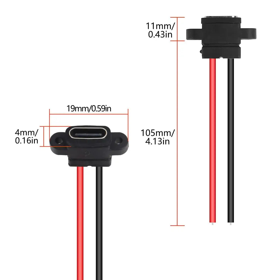 5/10/15PCS Flat Black Type-C Female Chassis 2 Pin Type-C Female Socket Connector Jack Female Charging Port 3A USB-C Charger Plug