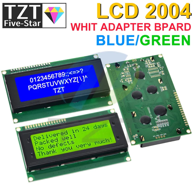 TZT LCD2004+I2C 2004 20x4 2004A Blue/Green screen HD44780 Character LCD /w IIC/I2C Serial Interface Adapter Module For Arduino