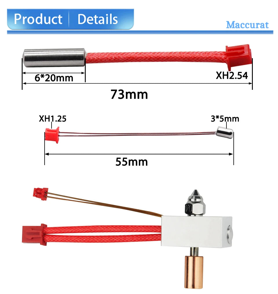 4/10pcs 100K Thermistor Temperature Sensor XH1.25 Terminal 3D Printer Parts 24V 40W Cartridge Heater For Ender-3 S1 Hotend