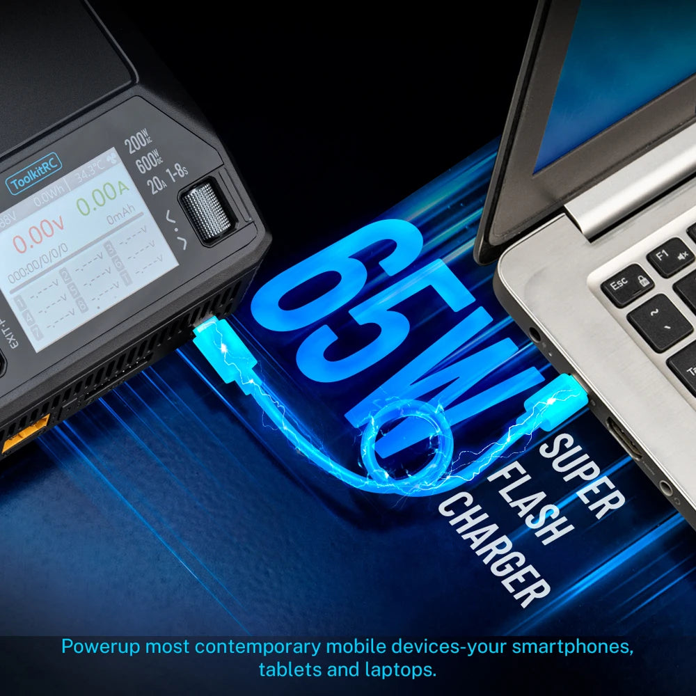 ToolkitRC M8AC Smart Lipo Battery Charger Discharger AC 200W DC 600W 20A for 1-8S LiHV Lipo Battery PD 65W FPV Model Parts Car