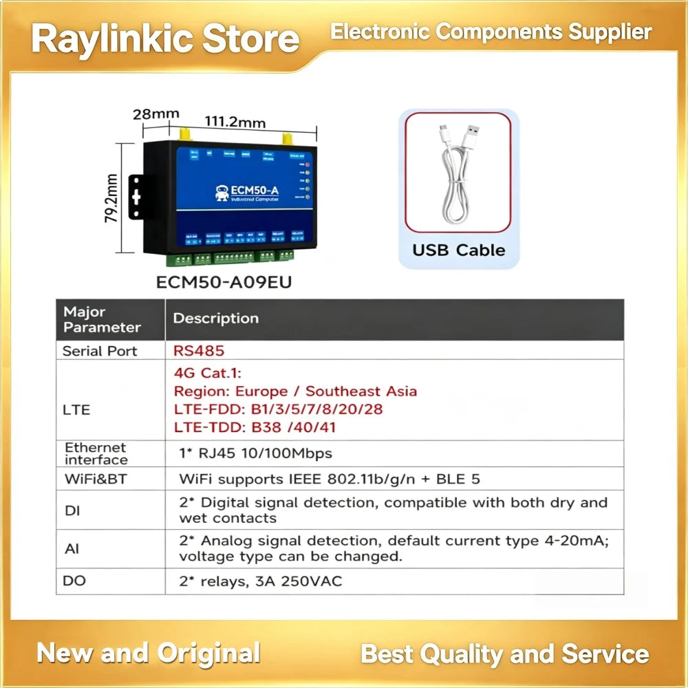 Industrial Control Computer RS485 RS232 ESP32 Python EBYTE ECM50 Gateway RTU Modbus Ethernet LoRa 2D1 2AI 2DO IO Ports
