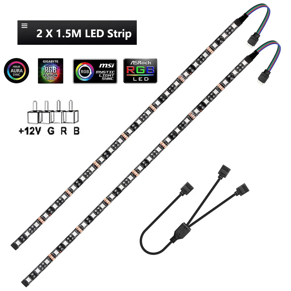 12V 4 Pin RGB Gaming PC Led Strip Light 5050 RGB Tape For Aura Sync MSI Mystic Light Motherboard Control Computer Case Backlight