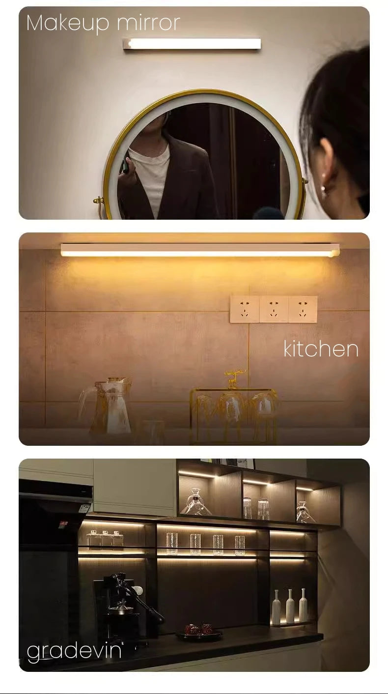 Motion Sensor Bar Light Type C Rechargeable Light LED Magnetic Attraction Night Light for Kitchen Bedside Wardrobe Bookcase