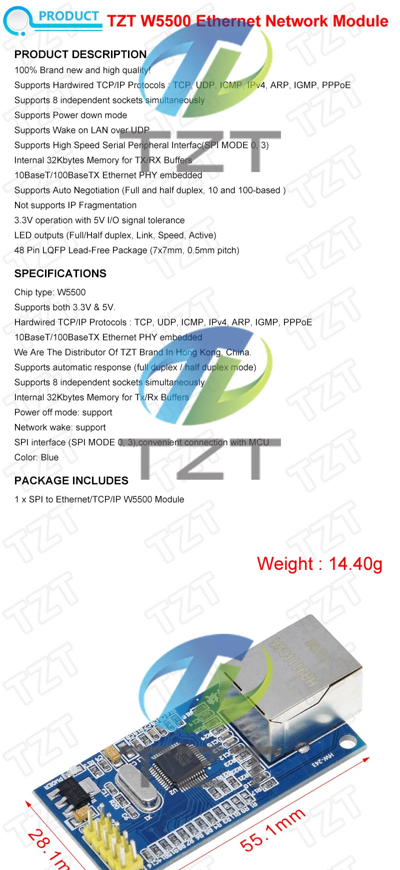 GREATZT 1/2PCS W5500 Ethernet network module hardware TCP / IP 51 / STM32 microcontroller program over W5100