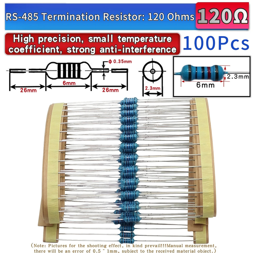 100 Pcs CAN bus terminating resistor RS-485 terminating resistor 1/4W 120 ohms 0.25W 120 ohm RS-485 communication impedance 120R