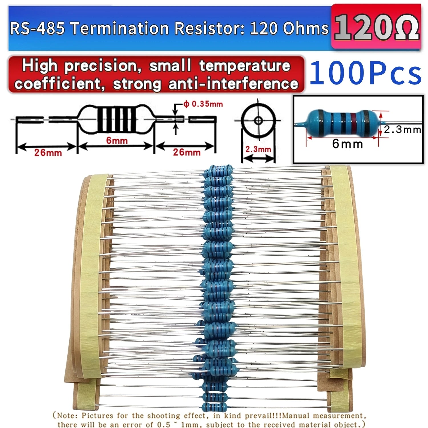 100 Pcs CAN bus terminating resistor RS-485 terminating resistor 1/4W 120 ohms 0.25W 120 ohm RS-485 communication impedance 120R