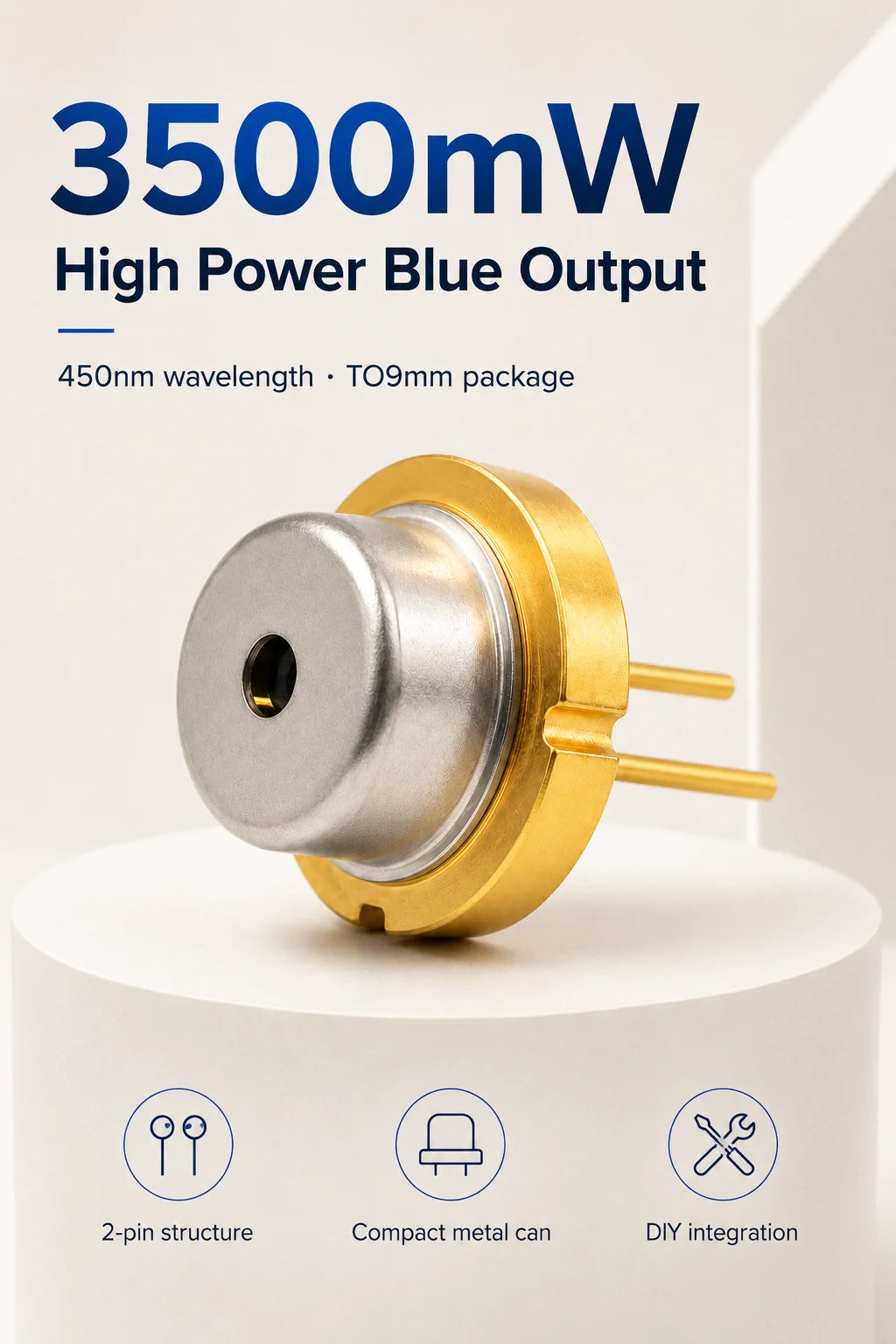 ZN-LDB-005-X 450nm 3500mW Blue Laser Module TO-9 9mm Diode Light Source for DIY Optical Sensor Projects