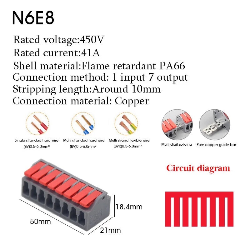 1PC Wire Connector Electric Cable Led Conectors Fast Terminals Blocks Docking Butt Household Electrician Tools For 4mm² 6mm²