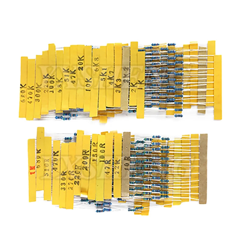 600pcs/set 30 Kinds 1/4W Resistance 1% Metal Film Resistor DSSUPPLY Pack Assorted Kit 1K 10K 100K 220ohm 1M Resistors 300pcs/set