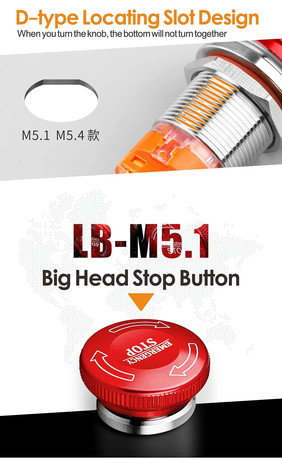 LANBOO 19mm 22mm Metal Emergency STOP Mushroom Push Button Switch Latching Button Switch with LED
