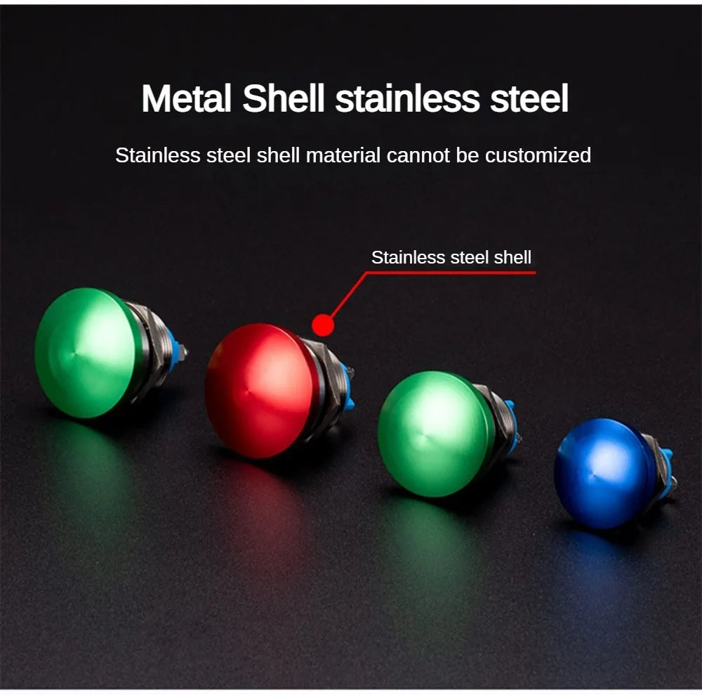16/19/22mm Metal Button Switch Waterproof Momentary Self Reset Screw Foot Red Green Blue Mushroom Head Power Switch