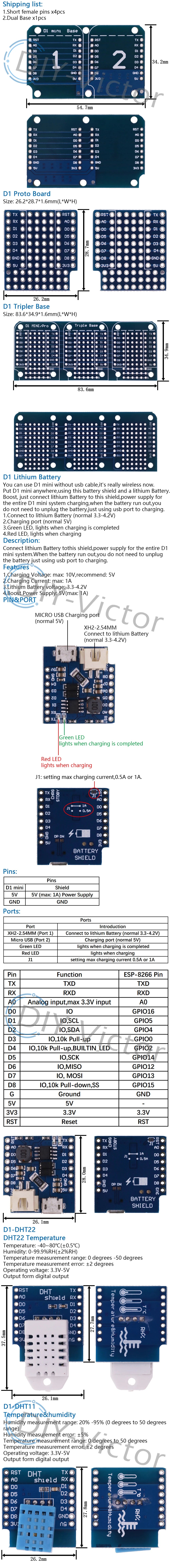 ESP8266 D1 Mini Pro V3.0 Wifi Development Board Nodeu WS2812 RGB DHT11 DHT22 AM2302 Relay DS18B20 BMP180 Motor For Wemos Diy Kit