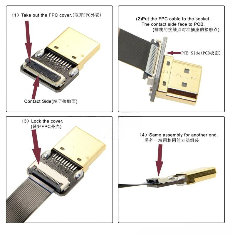 Ribbon FPV HDMI-Compatible Connector Flexible Flat Cable Raspberry Pi 4 Micro HDMI To HDMI Mini HDMI Female 90 Degree FFC 20pin