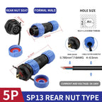 SP13 Waterproof Aviation Connector IP68 Panel Mount Cable Plug Socket 2 3 4 5 6 7 9 Pin Circular Connector Back Nut Set